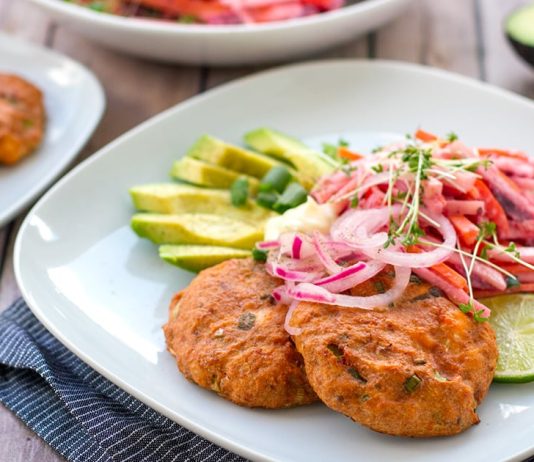 Salmon Beetroot Cakes With Pretty Pink Slaw (Whole30, Paleo)