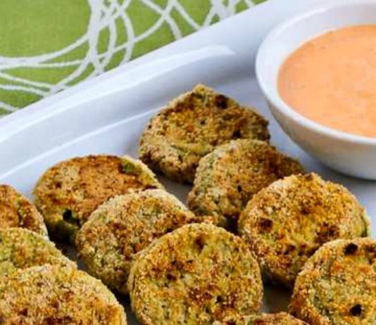 Oven-Fried Green Tomatoes with Sriracha-Ranch Dipping Sauce