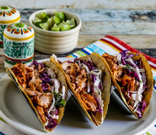 Salmon Tacos with Mexican Slaw