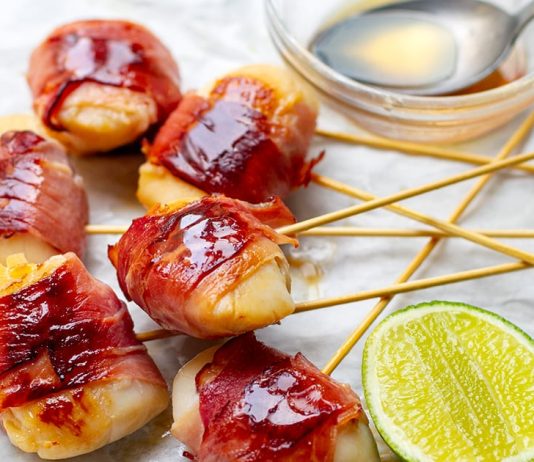 Bacon Wrapped Scallops With Lime & Maple Glaze