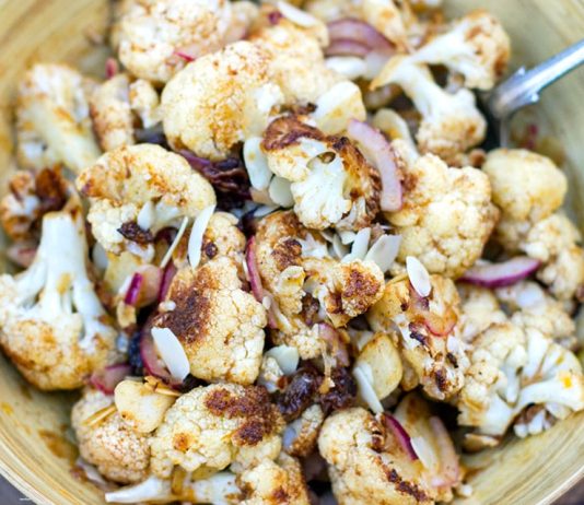 Moroccan-style Spiced Cauliflower & Raisin Salad (Paleo, Vegan)