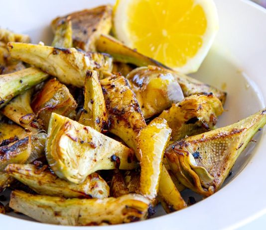 Grilled Artichoke Hearts with Lemon & Garlic
