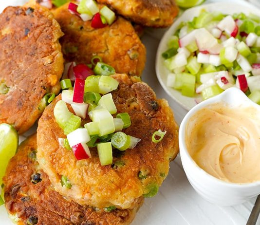 Salmon Fish Cakes With Sweet Potatoes & Peas