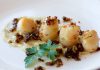 Scallops with Leek Puree & Macadamia Crumbs