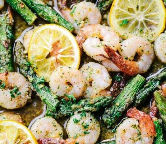 Sheet Pan Lemon Garlic Butter Shrimp with Asparagus