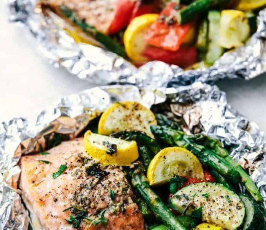 Butter Garlic Herb Salmon Foil Packets