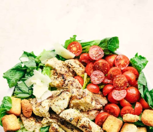 Grilled Chicken Caesar Avocado Salad