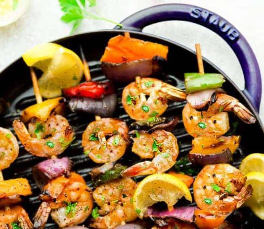Grilled Lemon Garlic Butter Shrimp with Vegetables