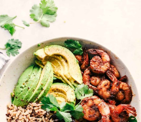 Blackened Shrimp Avocado Burrito Bowls