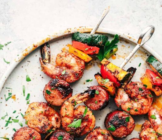 Cajun Shrimp and Sausage Veggie Skewers