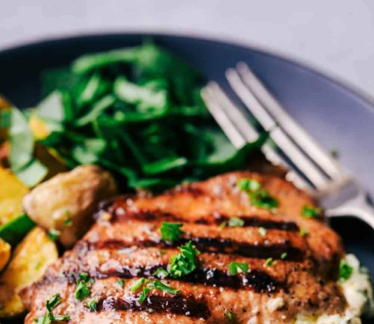 Grilled Spinach and Herb Stuffed Pork Chops