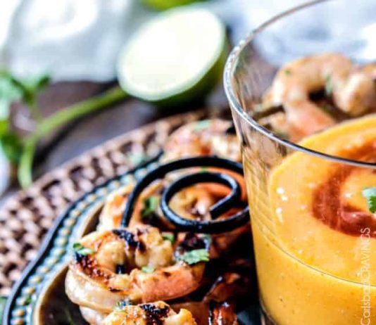 Coconut Honey Lime Shrimp with Sriracha Mango Dip