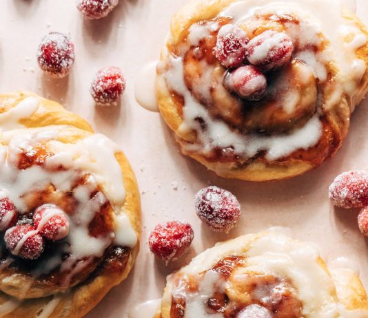 Cream Cheese Danishes with Sugared Cranberries and Butter Glaze Recipe