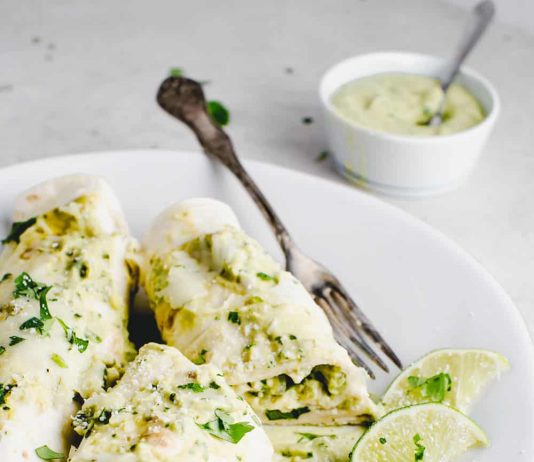 Chicken Enchiladas with Avocado Cream Sauce Recipe