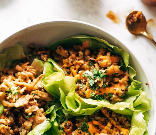 Tofu and Brown Rice Lettuce Wraps with Peanut Sauce Recipe