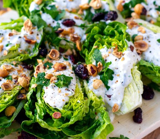Lettuce Salad With Yogurt Ranch, Hazelnuts & Cranberries
