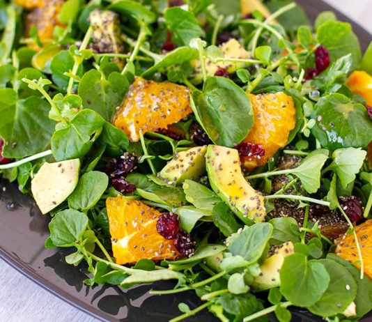 Watercress Salad With Avocado, Orange & Chia Seeds (Paleo, Vegan)
