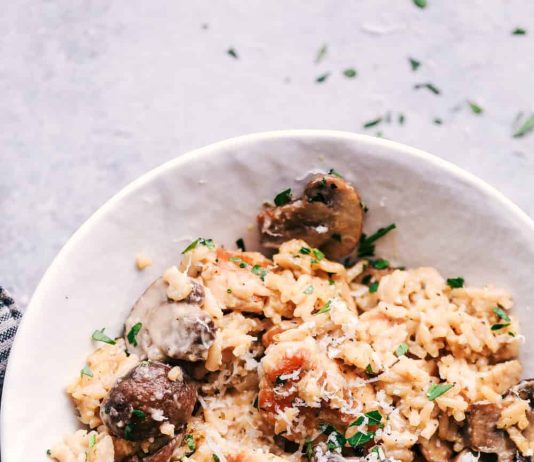 One Pot Creamy Parmesan Chicken with Mushroom Rice