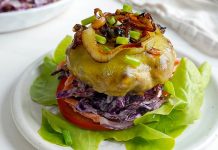 Grilled Onion Cheddar Burgers & Coleslaw